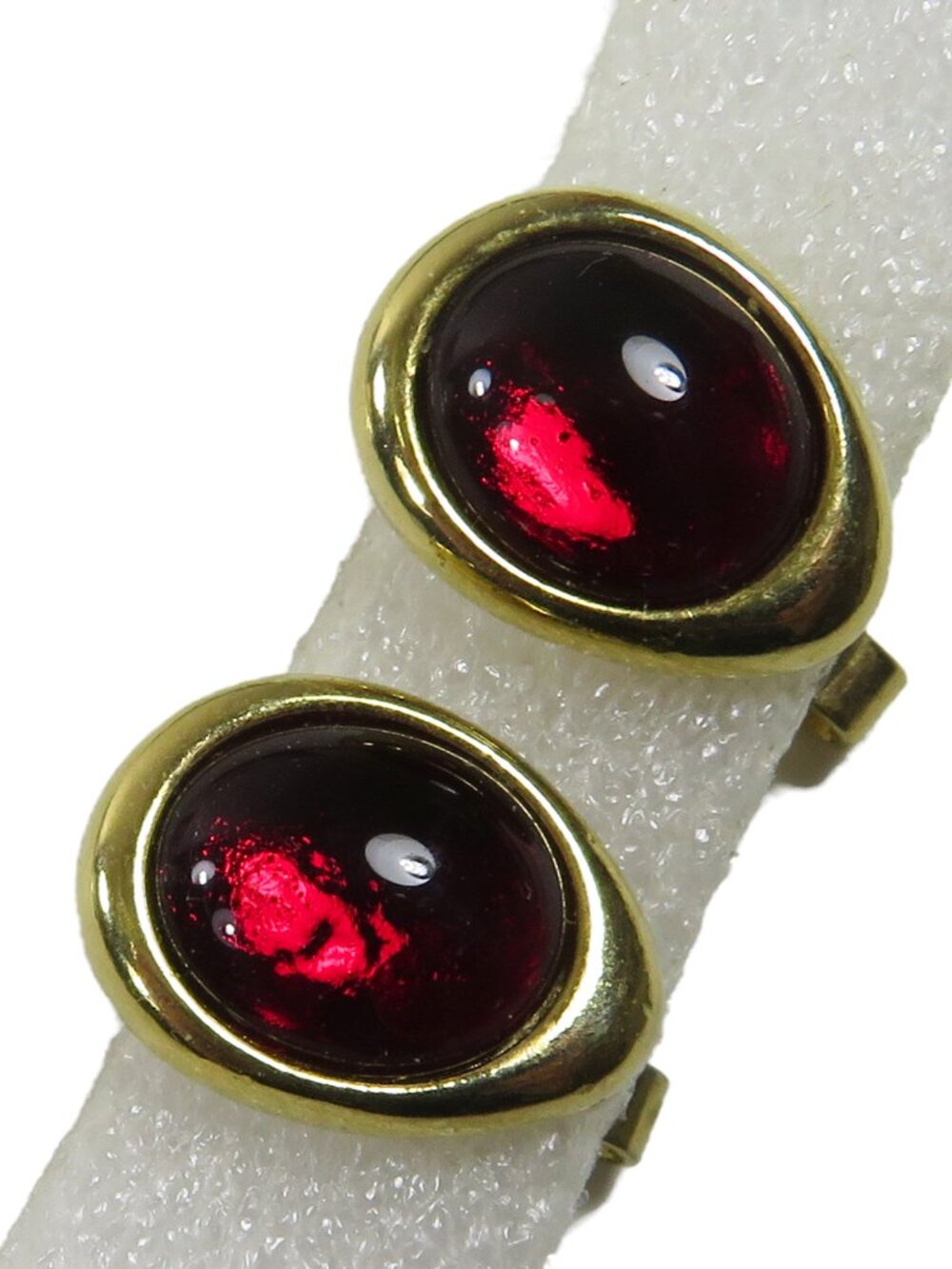 Vintage Goldtone AVON Clip-On Earrings Rich Deep Red 1/2" Gemstones